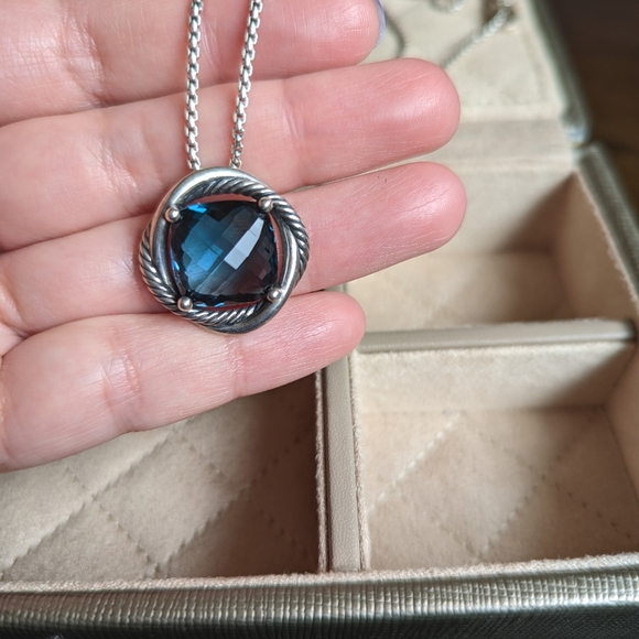 David Yurman Sterling Silver Blue Topaz Cable Infinity Pendant